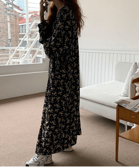 v-neck floral dress / 2color　hm2914