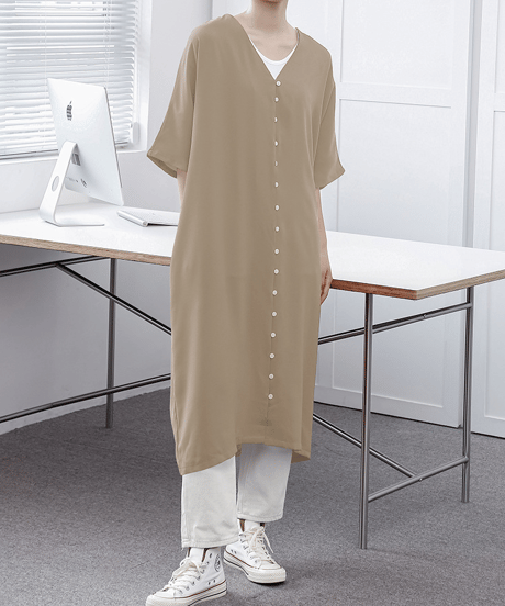 v-neck shirt dress / 5color　hm2958