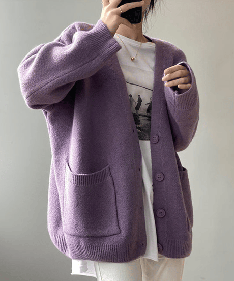 fluffy v-neck cardigan / 4color　hm2670
