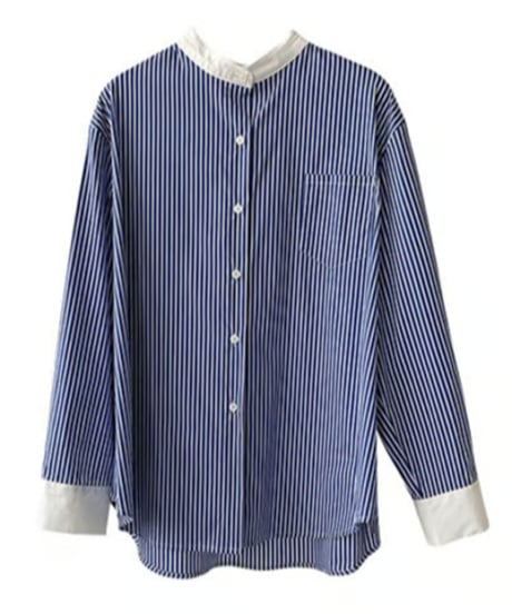 striped collarless blouse　hm2043