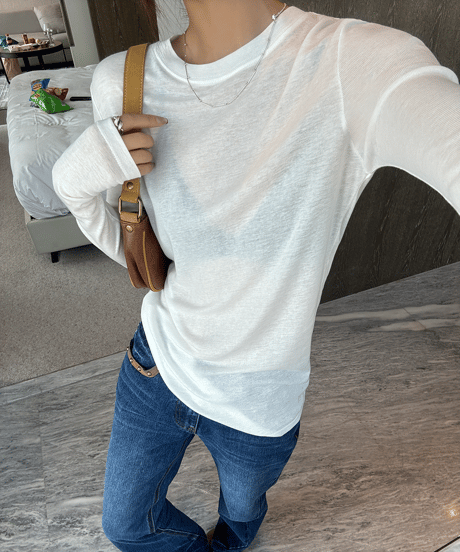 《即納》slim round neck top / 4color　hm1432
