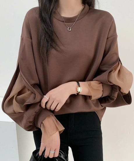 sleeve chiffon tops / 3color　hm1855
