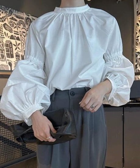stand collar blouse / 4color　hm2526