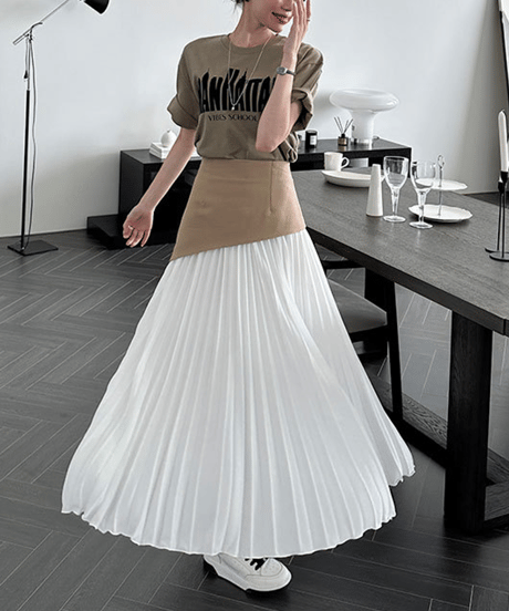 asymmetric pleated skirt / 2color　hm2834