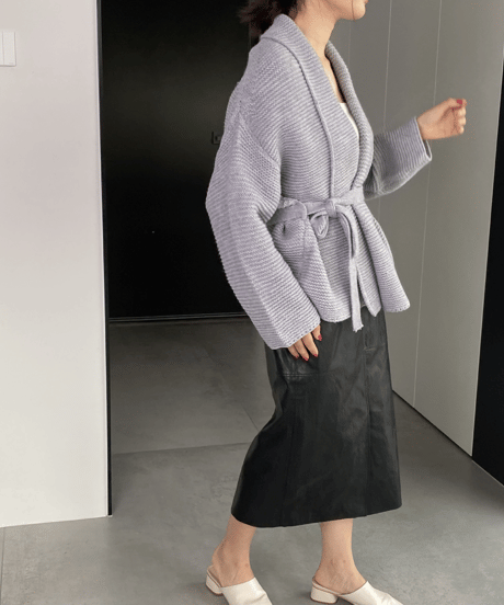 belted shawl collar gown / 4color　hm2698
