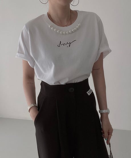 pearl neck logo t-shirt / 3color　hm1405