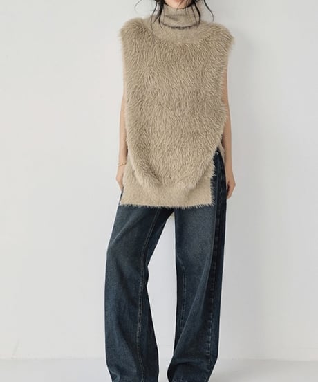 high neck eco fur vest / 2color　hm1822