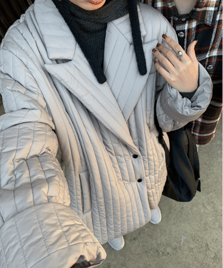 striped quilted down coat / 2color　hm1215