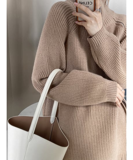 zipper high neck knit / 4color　hm1659