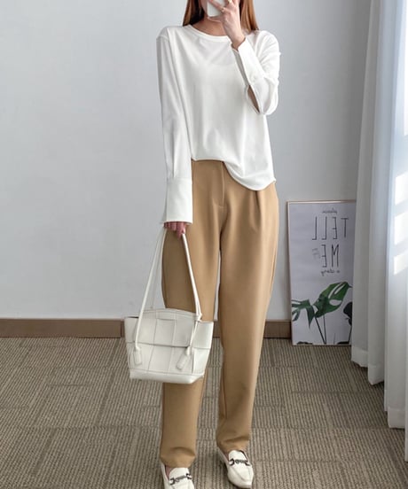 button sleeve slim fit top / 2color　hm1655