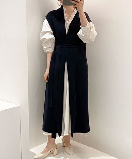 puff sleeve dress / knit vest　hm1721