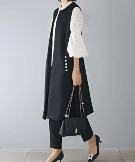pearl pocket long gilet / 2color　hm2598