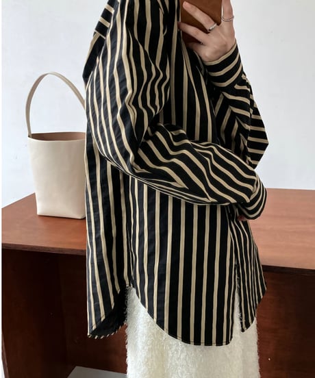 no-collar striped shirt / 2color　hm1678