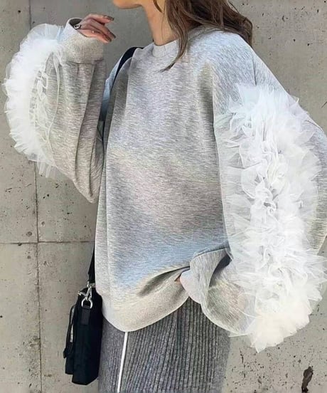tulle sleeve sweatshirt / 3color　hm2661