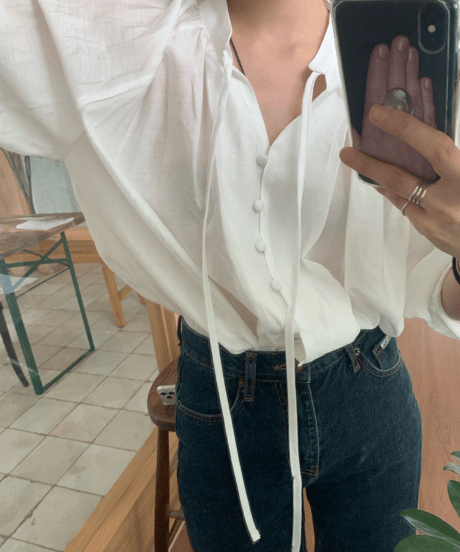 soft tie neck blouse / 2color　hm2854