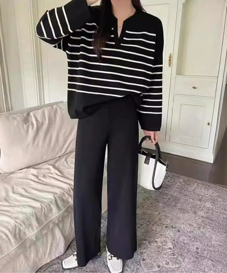 striped knit set-up / 4color　hm2516