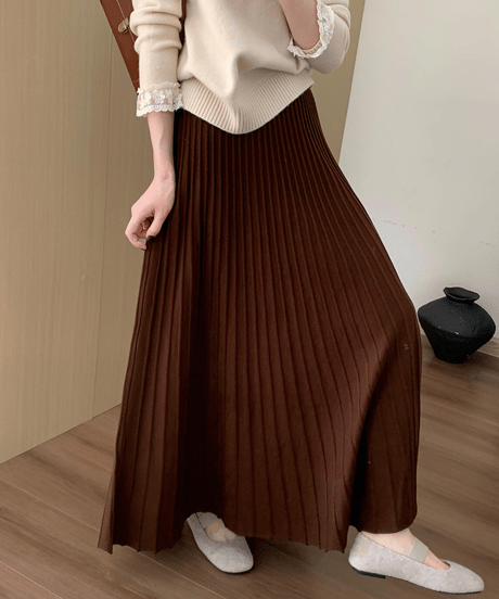 pleated knit skirt / 4color　hm2717