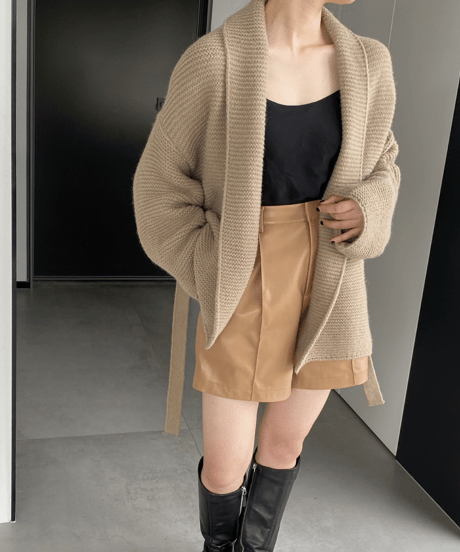 belted shawl collar gown / 4color　hm2698