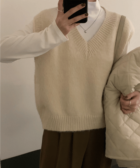 v-neck knit vest / 5color　hm2756