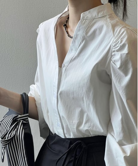 gathered puff sleeve shirt / 2color　hm1715