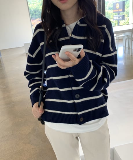 collared stripe cardigan / 2color　hm2663