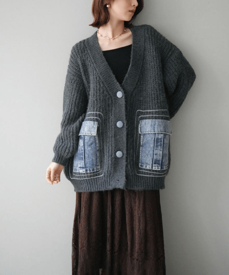 denim × knit cardigan　hm2752