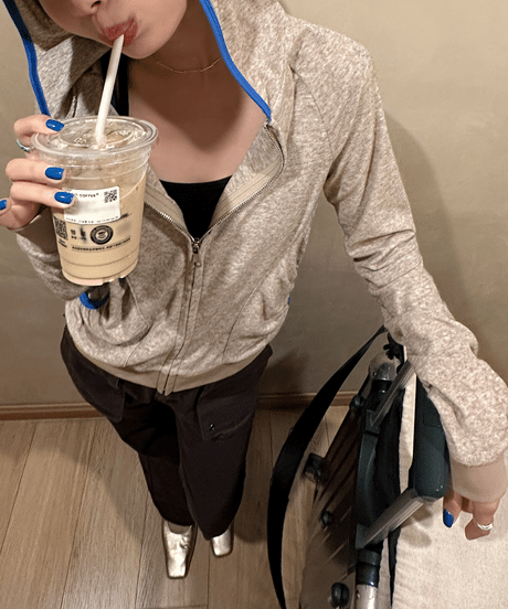 piping zip hoodie / 2color　hm1449
