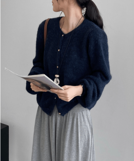 fluffy knit cardigan  / 6color　hm2630