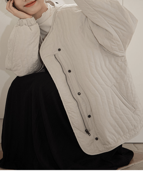 quilted v-neck jacket　hm2707