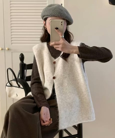 fluffy crewneck vest / 4color　hm2679