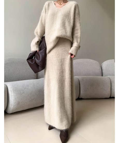 shaggy knit top & skirt set-up 　hm1870