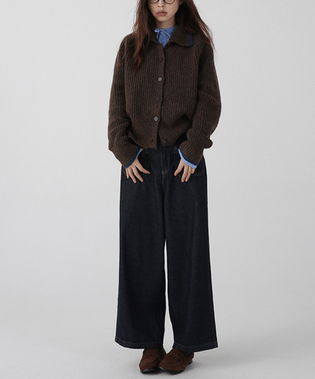 contrast color cardigan / 2color　hm1880
