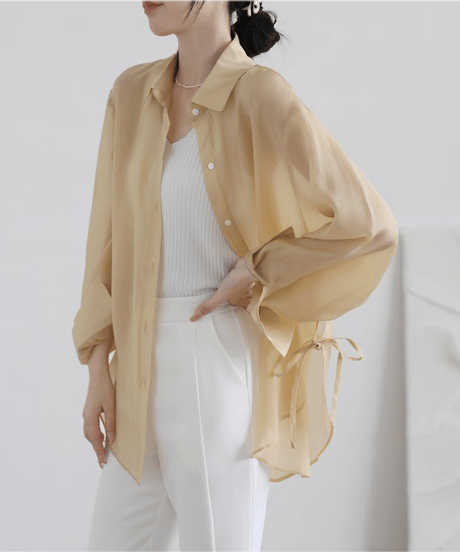 ribbon sheer shirt / 5color　hm2880*