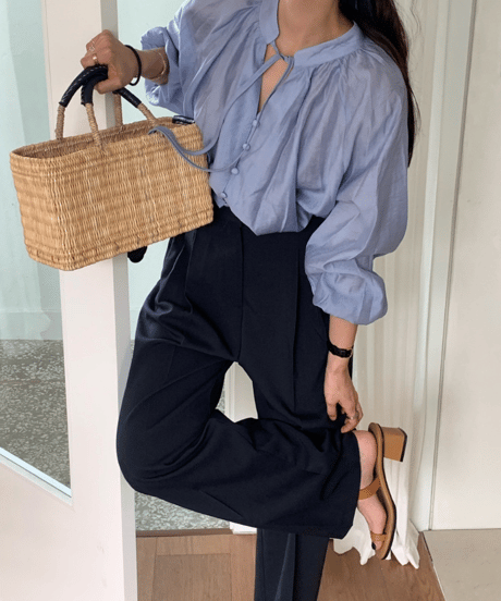 soft tie neck blouse / 2color　hm2854