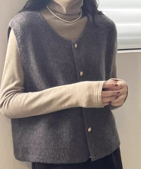 gold button knit vest / 6color　hm1835