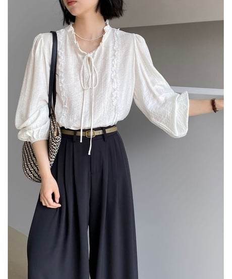 frill ribbon blouse / 2color　hm2339
