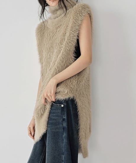 high neck eco fur vest / 2color　hm1822