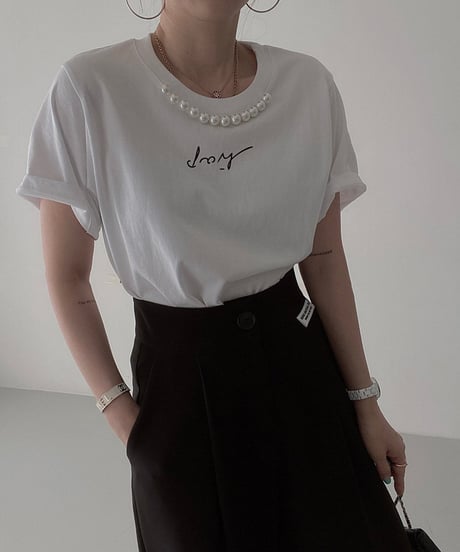 pearl neck logo t-shirt / 3color　hm1405