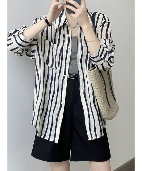 striped button shirt / 2color　hm2519