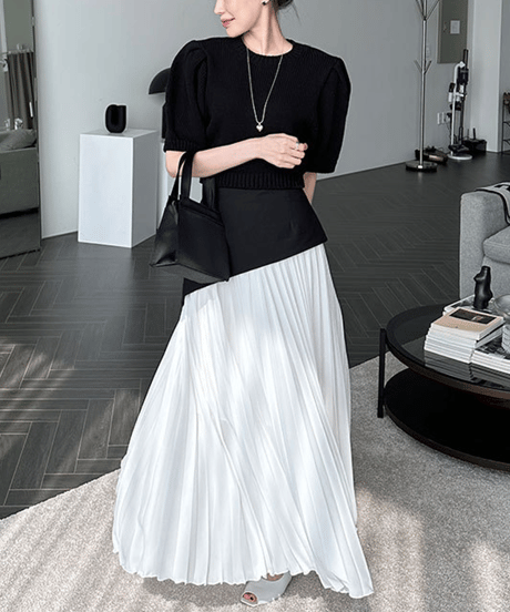 asymmetric pleated skirt / 2color　hm2834
