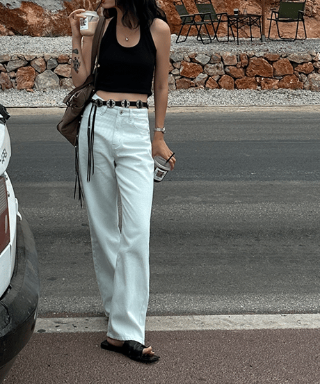 collar denim pants / 2color　hm1383