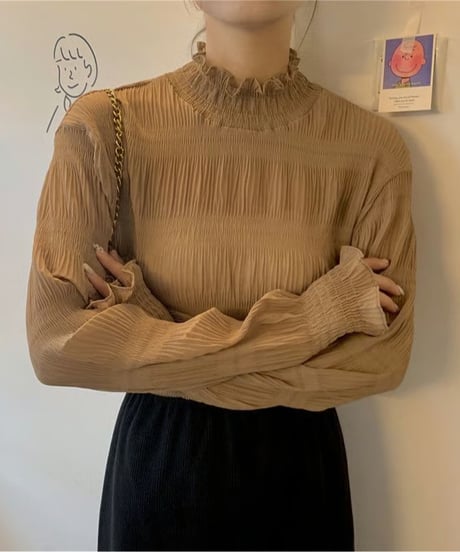 shirring high-neck blouse / 5color　hm2614