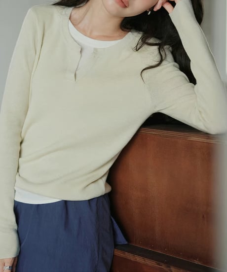 fake two-piece knit shirt  / 2color　hm2549