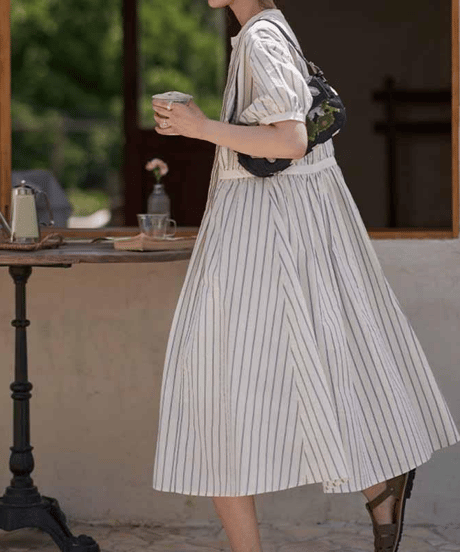 striped button dress　hm2873