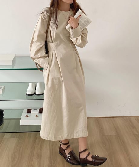 waist tuck side slit dress / 3color　hm1742