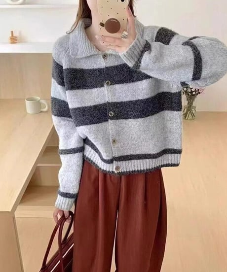 collared stripe cardigan / 3color　hm2671