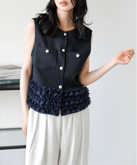ruffle hem tweed vest / 3color　hm2836