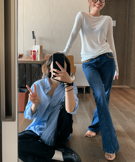 《即納》slim round neck top / 4color　hm1432