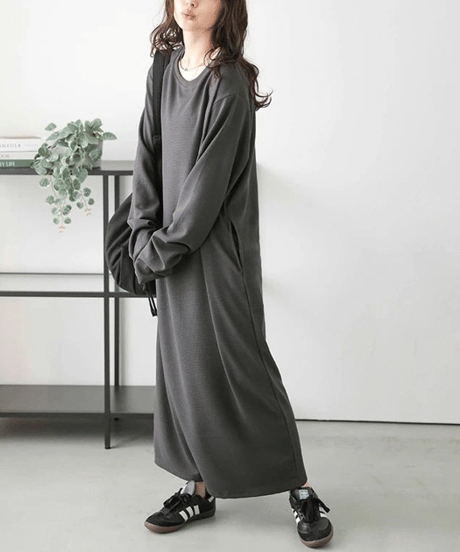 relaxed Waffle dress  / 4color　hm2626