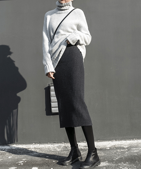 pencile slit knit skirt / 3color　hm2662